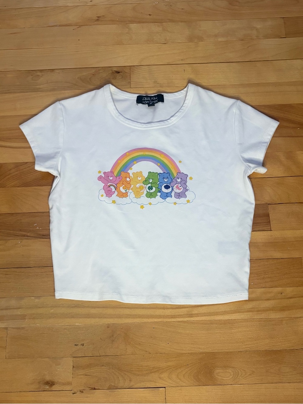 Dolls Kill White Care Bears Rainbow Graphic Tee